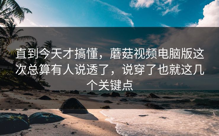 直到今天才搞懂，蘑菇视频电脑版这次总算有人说透了，说穿了也就这几个关键点