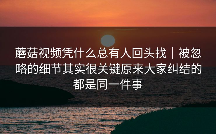 蘑菇视频凭什么总有人回头找｜被忽略的细节其实很关键原来大家纠结的都是同一件事