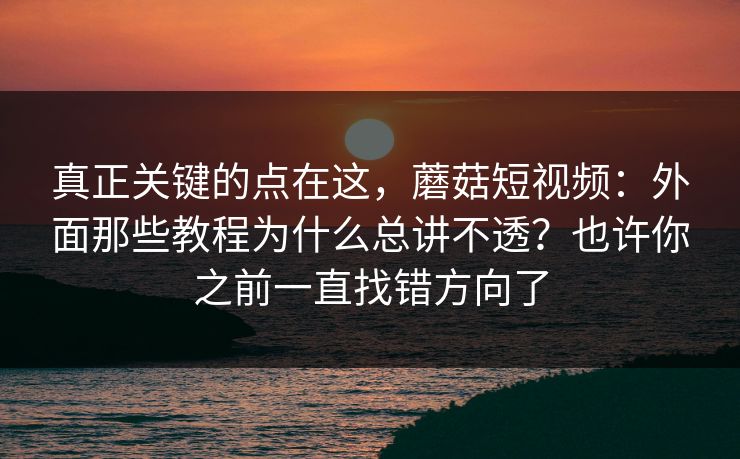 真正关键的点在这，蘑菇短视频：外面那些教程为什么总讲不透？也许你之前一直找错方向了
