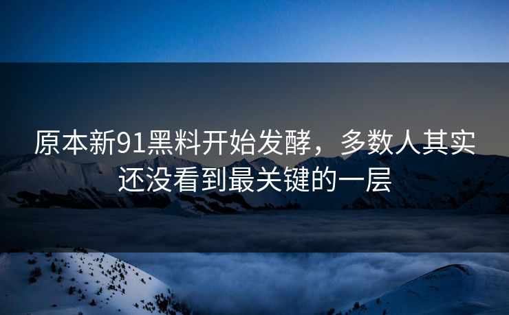 原本新91黑料开始发酵，多数人其实还没看到最关键的一层