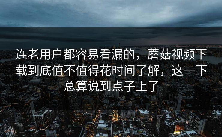 连老用户都容易看漏的，蘑菇视频下载到底值不值得花时间了解，这一下总算说到点子上了