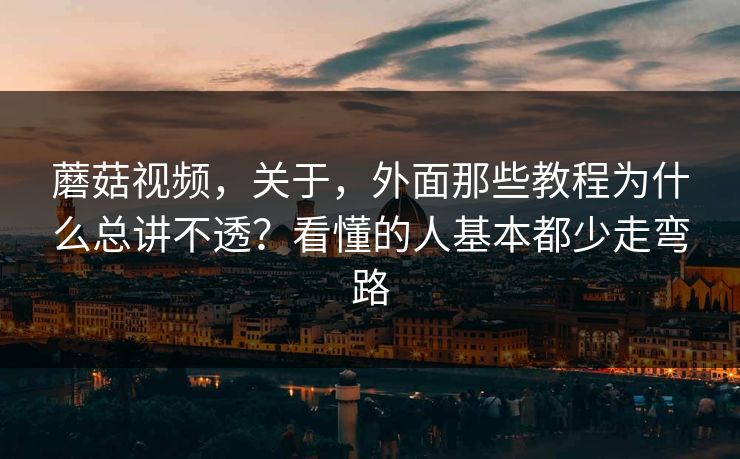 蘑菇视频，关于，外面那些教程为什么总讲不透？看懂的人基本都少走弯路