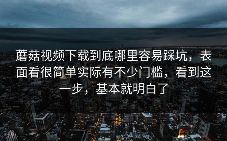 蘑菇视频下载到底哪里容易踩坑，表面看很简单实际有不少门槛，看到这一步，基本就明白了