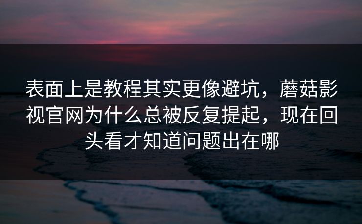 表面上是教程其实更像避坑，蘑菇影视官网为什么总被反复提起，现在回头看才知道问题出在哪