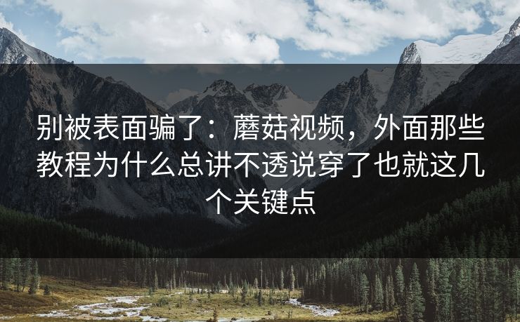 别被表面骗了：蘑菇视频，外面那些教程为什么总讲不透说穿了也就这几个关键点